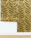 Next Level Floral Stripe Wallpaper With Glitzy Khaki Gold Metallic Details And Textured Fibrous Finish Great For Fresh Room Refreshes Paste The Wall Application Eco Friendly Us Made Pvc Free, showcasing the gold floral pattern.