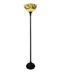 Tiffany Style Floor Lamp Torchiere with Peacock Stained Glass, 72 Inch Tall Vintage Standing Light for Living Room
