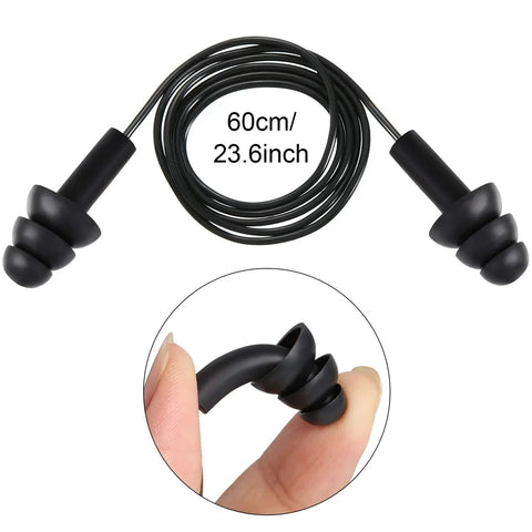 Corded Silicone Ear Plugs 25 Pairs Reusable Waterproof Hearing Protection For Sleeping Snoring Swimming Shooting Noise Canceling Soft Comfy Colorful Multi Pack, showing black corded design with flexible material