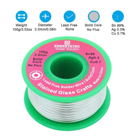 Lead Free Solder Wire For Stained Glass Craft And Art Soldering, 2.0mm Solid Core No Flux Core, 100g Pack, Sn99 Ag0.3 Cu0.7 spool