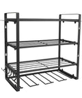 Badass Heavy Duty Wall Mounted Power Tool Organizer Rock Solid Drill Holder with multiple metal hooks and shelves.