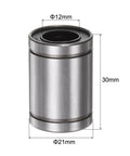 Badass LM12UU Linear Ball Bearings 12mm Bore 21mm OD Built Damn Tough With 30mm Length Metric Double Seals close-up view.