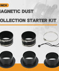 4-inch magnetic dust collection starter kit; six-part set with two black ring adapters and three flange adapters.