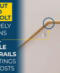 Low Profile Handrail Connector Micro Railbolt close-up on wooden handrail, securely fastening to fittings.