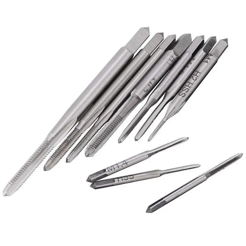 10 Piece Micro Tap Set Metric Thread Taps M1 To M3.5 For Small DIY Projects shown in detailed view, precise threading tools.