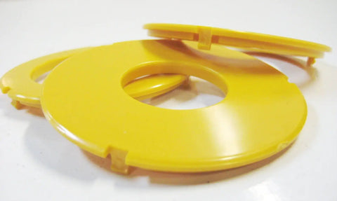 No Sweat Router Table Insert Rings 3 Inch Outside Diameter For Classic Shop Tables Easy Swap Badass Steel Build stacked yellow rings