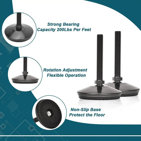 8 Piece M8 Swivel Leveling Feet Set With Four Pronged T Nuts And Lock Nuts Heavy Duty Furniture Levelers shown with text features