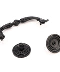Four Pack Retro Drop Bail Drawer Pulls With Screws Black Finish Large Size L Rustic Swing Handles shown dismantled view