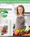 Precut 300 Count Vacuum Sealer Bags 10x13 Inch Plus Quart Size BPA Free for Clamp Style Machines with fresh vegetables and BPA logo