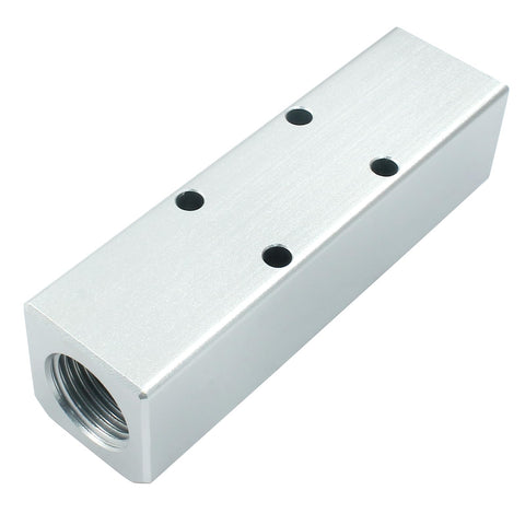 Three Way Pneumatic Manifold Air Distribution Block With G1/2 Inlet And G1/4 Output Ports aluminum body