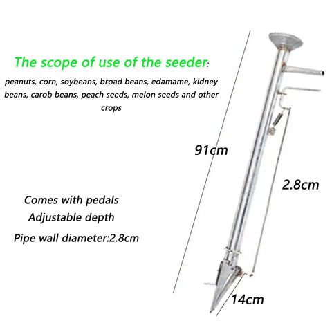 Seed Sower And Fertilizer Applicator For Gardens, Handy Manual Seeder And Vegetable Planter For No Bend Sowing, 91cm, steel