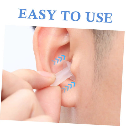 Person inserting Snag These 40 Count Reusable Silicone Ear Plugs Soft Tight Seal Keeps Ears Dry Swimming Or Showering Noise Blocking Cushions.