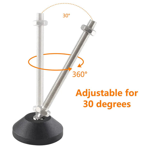 Heavy Duty Adjustable Leveling Feet With Grippy Rubber Cups To Square Up Wobbly Furniture M8 Thread Glides and anti skid base adjustable for 30 degrees
