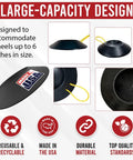 Improved Unbreakable Wheel Dock With Rope Handle For Trailers shown in various angles, black material, durable and thick design