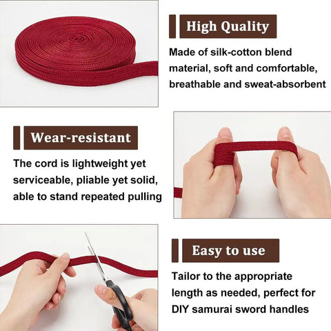 Beefed Up Ito Sageo Wrapping Cord For Samurai Sword Handle Replacement 16 Feet 4 Inches Long Half Inch Wide Durable Blended Fiber