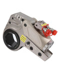 Heavy Duty Hydraulic Torque Wrench Built Tough With Lightweight Al Ti Alloy Hollow Body Electric Pump Driven 232 To 2328 Nm Range Precision Dial close-up view.