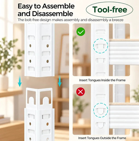Built Tough 5 Tier Heavy Duty Metal Shelving Rack With Thick Mdf Boards Boltless Garage Storage Unit For Basement Or Pantry Handles 1929 Pounds No Sweat Assembly 30X12X59 White assembly instructions for bolt-free design.
