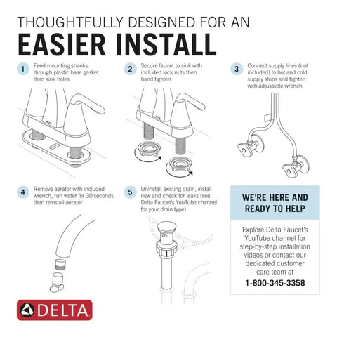 Woodhurst Centerset Brushed Nickel Dope Sleek Bathroom Faucet installation guide illustration