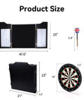 Solid Wood Classic Dartboard Cabinet Set dimensions with bristle board, built-in scoreboard, dart, size details labeled