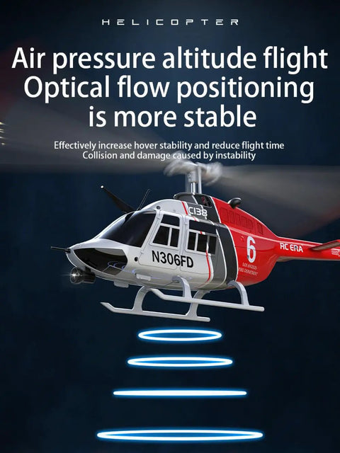 C138 RC Helicopter 2.4G 6CH 6-Axis Gyro Altitude Hold Ready To Fly RTF With 3D Roll showcased in focus with stability features.