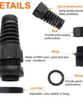 Detailed view of 2 Pack NPT 1 Inch IP68 Waterproof Cable Gland With Nylon Joint And Adjustable Locknut Flex Spiral Strain Relief Gaskets