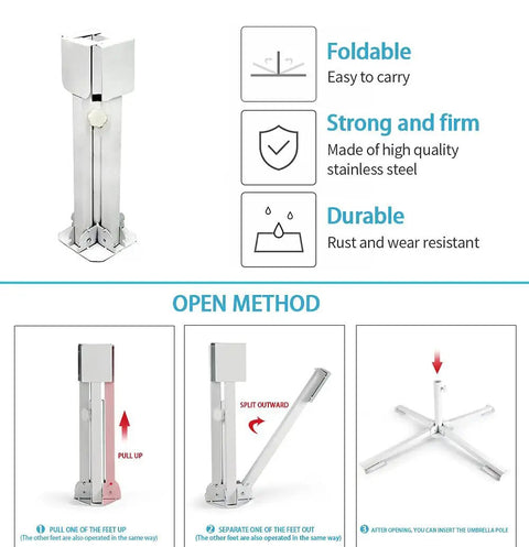 Super Tough Foldable Portable Beach Umbrella Stand Built For Sand And Grass As Patio Base Holder With Adjustable Fit Thick Rust Free Iron.