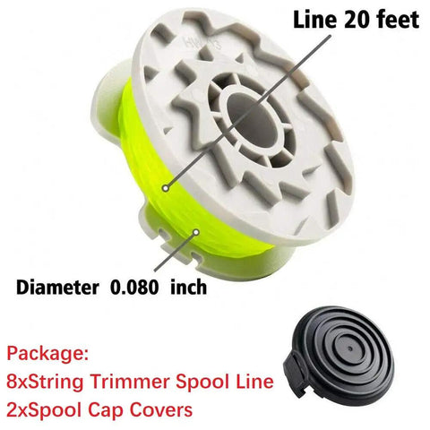 Trimmer Line Replacement Spool Kit Fits WG168 WG184 WG190 WG191 Auto Feed 20ft 0.080 Inch Refills With WA0037 Cap Covers
