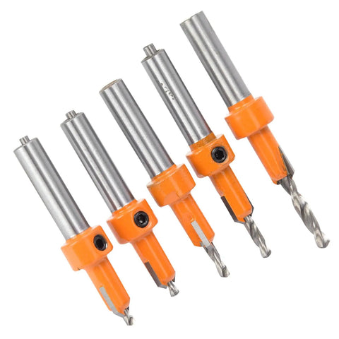 Five Piece Countersink Drill Bit Set With YG8 Alloy Cutter Heads, 2.8 To 4mm Drill Diameter, Oxidation Spray Treatment For Longer Life