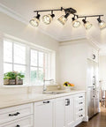 Six Light Bamboo LED Track Lighting Kit With Rattan Cage Industrial Ceiling Spotlight for kitchen island in vintage style