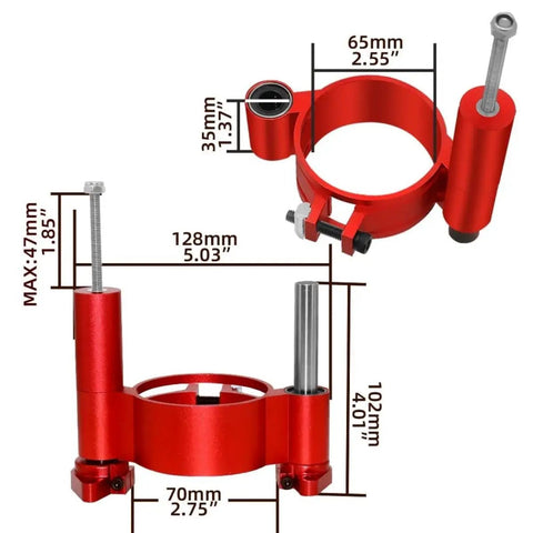 Dead Nuts Precision Manual Router Lift System with red aluminum base, 1.85 inch stroke for universal hand routers.