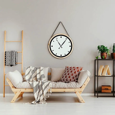 High Torque Silent DIY Wall Clock Movement Kit With Two Quartz Movements, 8 Inch Long Hands displayed in living room setup