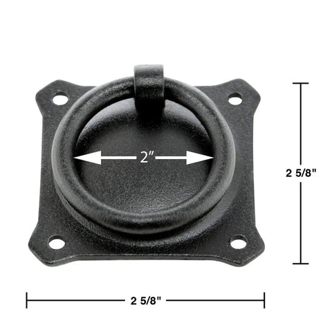 Premium Mission Style Wrought Iron Cabinet Ring Pull 2 Inch Antique Drop Handle With Matte Black Rust Resistant Powder Coat top view