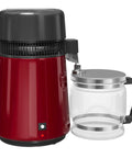 No Fuss Go To Water Distiller For Countertop Home Use With Heavy Duty Stainless Steel Build And Automatic Shutoff making one full gallon, red distiller with glass jug.