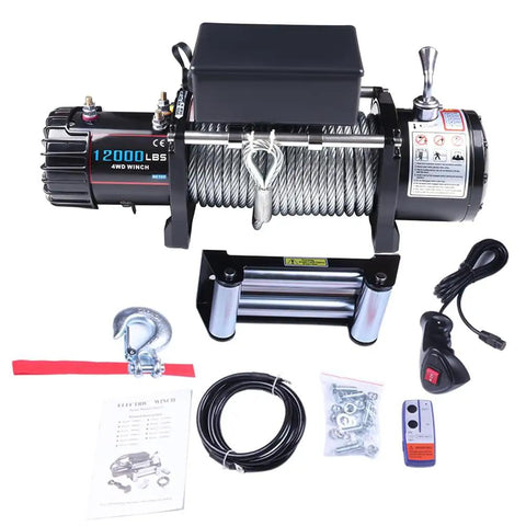Heavy Duty 12000 Lb Electric Winch For Off Road Trucks, Jeep, And Suv, 12 Volt Waterproof IP68 Design With Steel Cable and Accessories
