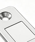 Close-up of ultra thin magnetic door catch with self adhesive backing, featuring a tool-free install for cabinets and closets.