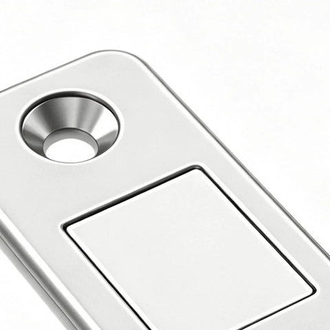 Close-up of ultra thin magnetic door catch with self adhesive backing, featuring a tool-free install for cabinets and closets.