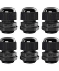 Three Quarter Inch NPT Cable Glands Nylon PA66 IP68 Waterproof Adjustable Heavy Duty Strain Relief Cord Grips, Black, 6 Pieces