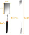 Extendable Inspection Mirror 12 To 30 Inch Reach Flexible Rectangle Mirror With Retractable Long Handle shown in compact and extended length
