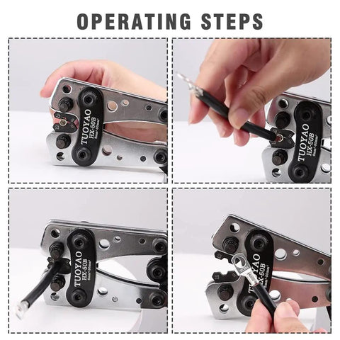 Operating steps of Beefy Heavy Duty Battery Cable Lug Crimping Tool With Rotating Dies For AWG Ten To One Zero