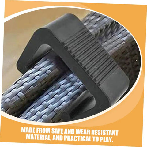 Close-up of black garden furniture clip on gray wicker rattan from 10 Pack Garden Furniture Clips For Wicker And Rattan Chairs.