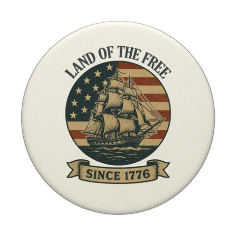 Patriotic US Flag Retro Sailboat Pop Grip For Phone, Adhesive PopGrip Holder, Perfect 4th Of July Accessory, Land Of The Free Since 1776