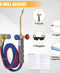 Heavy Duty Welding Torch With Adjustable Flame And Built In Igniter For MAPP Oxygen Or Propane, kit with safety glass