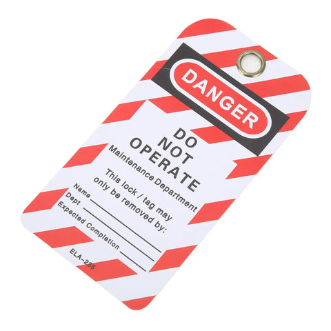 Warning tag from Six Hole Hasp Lockout Tagout Kit Nonconductive Thermoplastic Body With 1 Inch Shackle Safety Padlocks