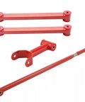 Non Adjustable Rear Upper And Lower Control Arms With Adjustable Panhard Bar Performance Kit For 2005 2014 Ford Mustang 2 Door Coupe Red, steel set