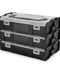 Black Mini Stacking Tool Box With Dividers 3-Piece Set For Small Parts And Accessories, L-BOXX Mini System Compatible, stackable up to 3.3 lb