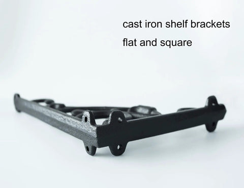 4 Pack Badass Cast Iron Shelf Brackets 11 By 7.5 Inch Antique Black side view showing flat and square design for wall mounting.