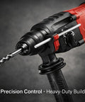 Heavy Duty Corded Rotary Hammer With Multi Speed Settings And Four Mode Switching For Masonry Drilling Core Breaking close-up view of drill features.