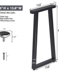 36 Inch Metal Table Bar Legs Heavy Duty Beefy Industrial Style With Adjustable Feet Pads Trapezoid Design For Sturdy Home Bar Counters And Workbenches Supports Up To 800 Lbs Per Set showing dimensions and components