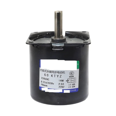 Kickass Heavy Duty 60KTYZ PMSM Industrial Electric Motor With Bulletproof Geared Reducer 14W 220V AC shown with eccentric shaft and label.