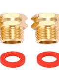 Two Pack Brass Garden Hose Adapter 3/4 GHT Female to 3/4 NPT Male Connector Brass Fitting with red rubber washers